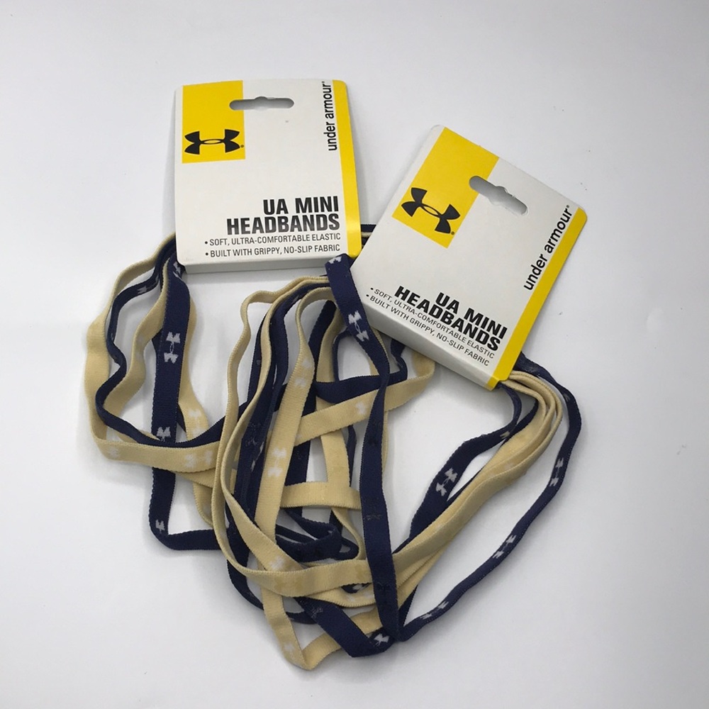 NWT Under Armour UA Mini Grippy Elastic Headbands 12pc-  Navy & Yellow